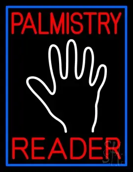 Red Palmistry Reader Blue Border LED Neon Sign