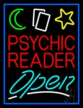 Red Psychic Reader Turquoise Open Block Blue Border LED Neon Sign