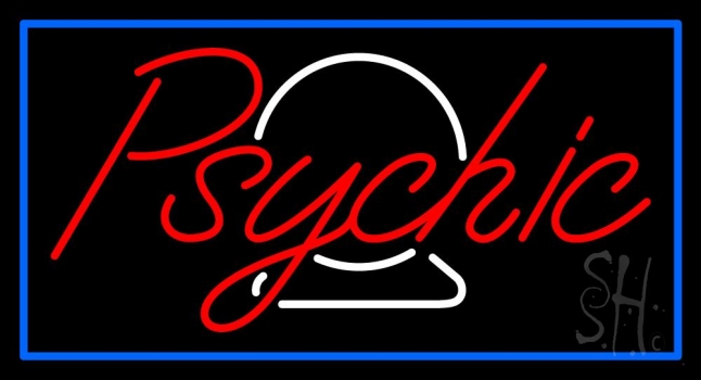 Red Psychic White Crystal Blue Border LED Neon Sign