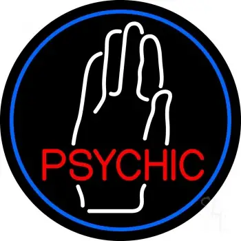 Red Psychic With White Palm Blue Border LED Neon Sign