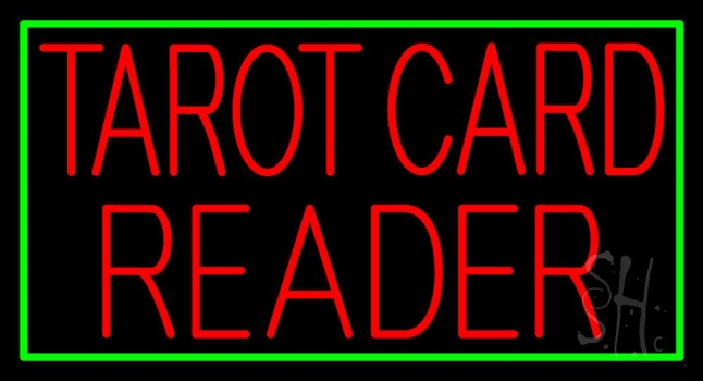 Red Tarot Card Reader Green Border LED Neon Sign