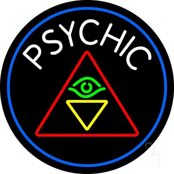 White Psychic Logo And Blue Border LED Neon Sign