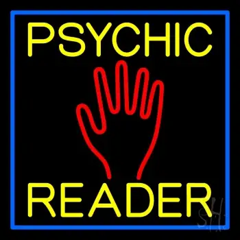 Yellow Psychic Reader Blue Border LED Neon Sign