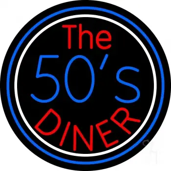 Blue And White Border The 50s Diner Circle LED Neon Sign