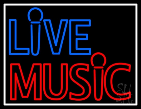 Blue Live Music Block Mic Logo With Border  LED Neon Sign