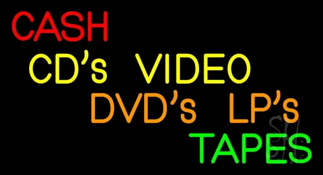 Cash Cds Videos Dvds Lps Tapes LED Neon Sign