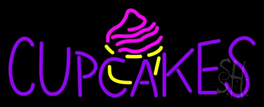 Purple Cupcakes With Cupcake In Between LED Neon Sign