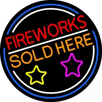 Fireworks Sold Here Circle LED Neon Sign
