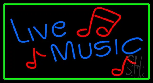 Green Border With Blue Live Music With Red Notes LED Neon Sign