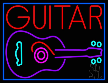 Guitar Logo In Turquoise Red LED Neon Sign