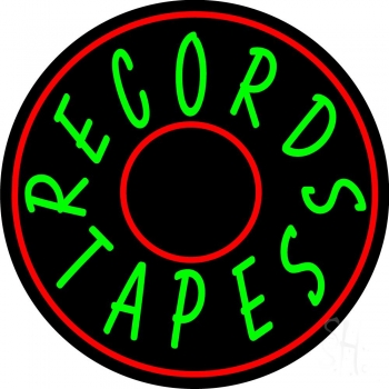 Records Tapes With Circle LED Neon Sign