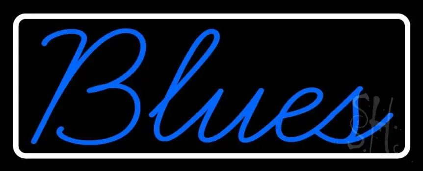 White Border Cursive Blues Blue LED Neon Sign