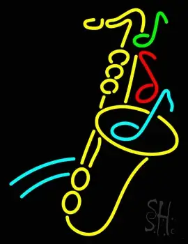 Yellow Saxophone Multicolored Musical Note LED Neon Sign