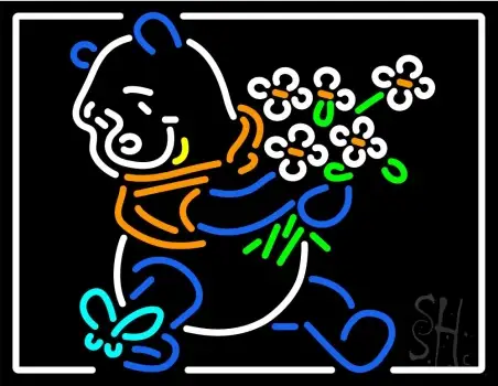 Pooh With Flowers Butterfly LED Neon Sign