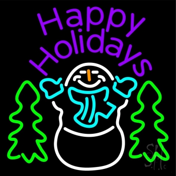 Purple Happy Holidays Snow Man LED Neon Sign