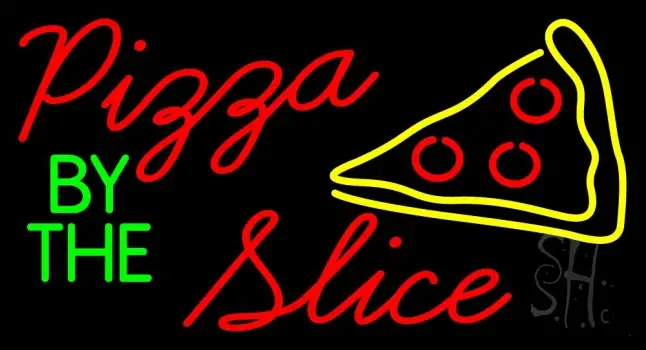 Pizza By The Slice With Pizza Logo LED Neon Sign