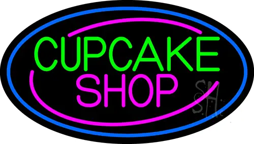 Block Cupcake Shop With Blue Round LED Neon Sign