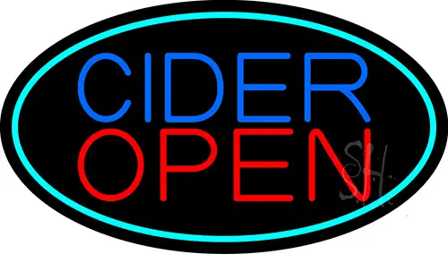 Blue Cider Open With Turquoise Oval LED Neon Sign