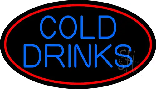 Blue Cold Drinks With Red Oval LED Neon Sign