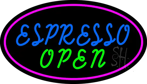Blue Espresso Open With Pink Oval LED Neon Sign