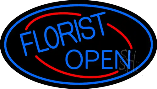 Blue Florist Open With Blue Oval LED Neon Sign