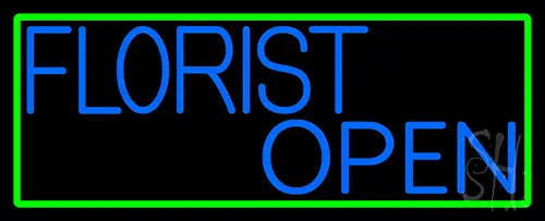 Blue Florist Open With Green Border LED Neon Sign