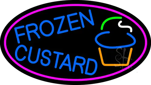 Blue Frozen Custard With With Pink Oval Logo 3 LED Neon Sign