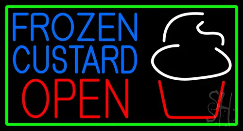 Blue Frozen Custard With Green Border Logo Open 1 LED Neon Sign