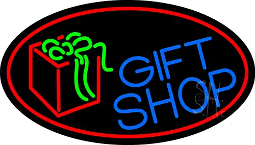 Blue Gift Shop With Red Oval LED Neon Sign