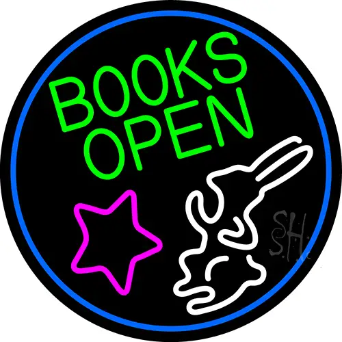 Green Books With Rabbit Logo Open LED Neon Sign