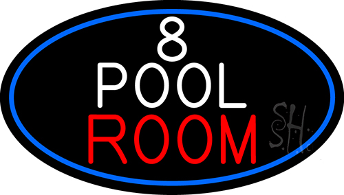8 Pool Room Oval With Blue Border LED Neon Sign