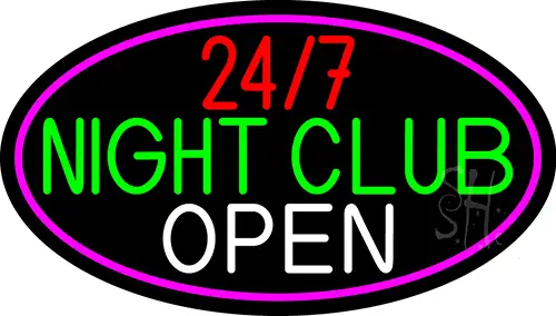 24 7 Night Club Oval With Pink Border LED Neon Sign