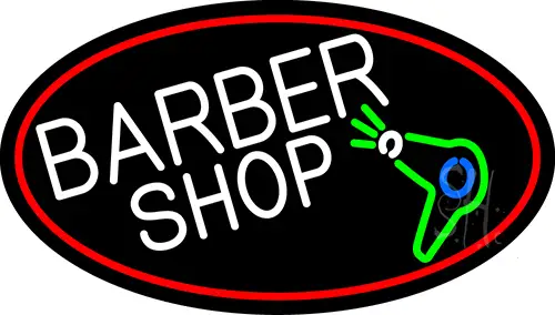 Barber Shop And Dryer And Scissor With Red Border LED Neon Sign