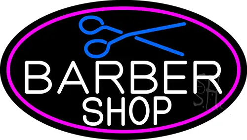 Barber Shop And Scissor With Pink Border LED Neon Sign