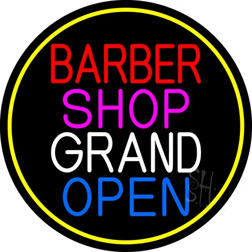 Barber Shop Grand Open With Yellow Border LED Neon Sign