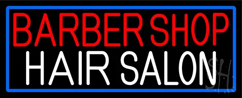 Barber Shop Hair Salon With Blue Border LED Neon Sign