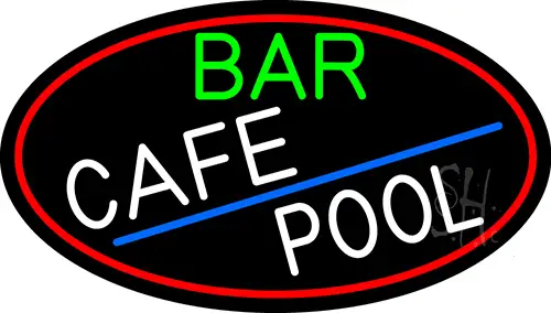 Bar Cafe Pool Oval With Red Border LED Neon Sign