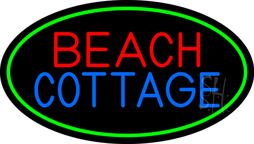 Beach Cottage With Green Border LED Neon Sign