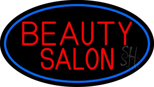 Beauty Salon Oval With Blue Border LED Neon Sign