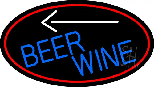 Blue Beer Wine Arrow Oval With Red Border LED Neon Sign
