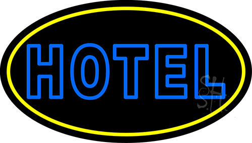 Blue Hotel With Yellow Border LED Neon Sign