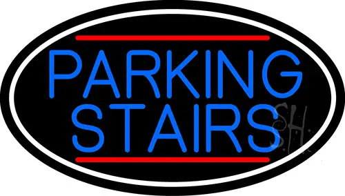 Blue Parking Stairs Oval With White Border LED Neon Sign