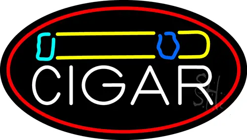 Cigar And Smoke Oval With Red Border LED Neon Sign