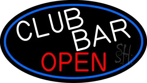 Club Bar With Martini Glass Open LED Neon Sign