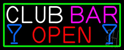 Club Bar With Martini Glass Open LED Neon Sign