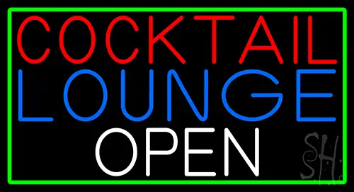 Cocktail Lounge Open With Green Border LED Neon Sign