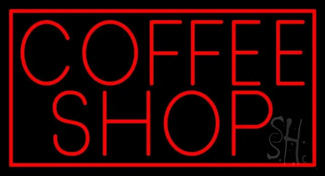 Red Coffee Shop With Red Border LED Neon Sign