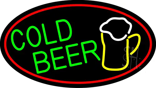 Cold Beer And Mug Oval With Red Border LED Neon Sign