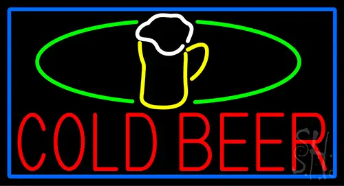 Cold Beer And Mug With Blue Border LED Neon Sign