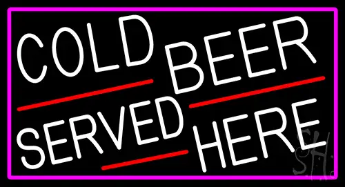 Cold Beer Served Here With Pink Border LED Neon Sign